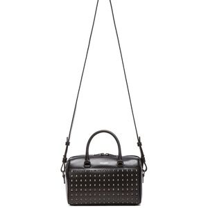 SAINT LAURENT Classic Studded Baby Duffle Bag in Black Leather Gunmetal